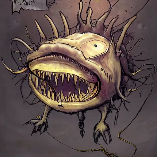 Prompt: Angler fish infected by WAU, Soma game, game concept art, illustration, horror aesthetic, unreal