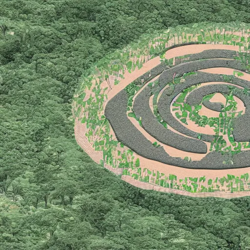 Image similar to a illustration of an architectural plan view of a labyrinth of the deforestation in amazona crisis