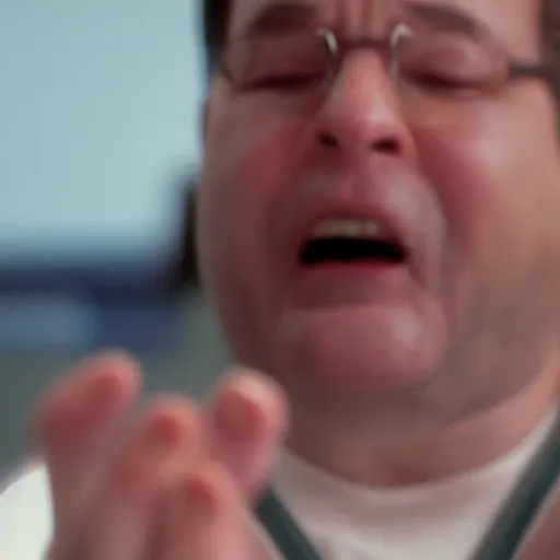 Image similar to a videogame still of george costanza stubbing his toe, portrait, 4 0 mm lens, shallow depth of field, close up, split lighting, cinematic