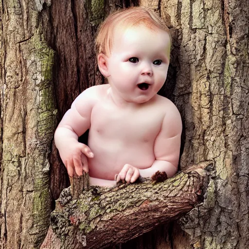 Image similar to baby on a tree, photorealistic, detailed