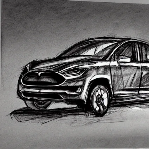 Prompt: handmade sketching of a tesla truck, made during the renaissance, sketch, hd