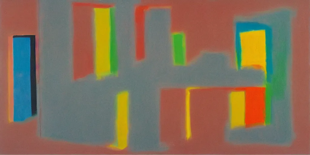 Image similar to neo brutralism, concrete housing, concept art, colorful, in the style of Mark Rothko and Edward Hopper