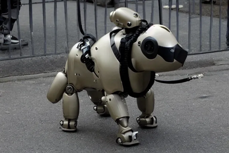 Image similar to terror dog, streamlined industrial robotic guard dog for security and crowd control, unfriendly, vicious, powerful, brutish