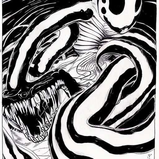 Image similar to venom symbiote drawn by junji ito