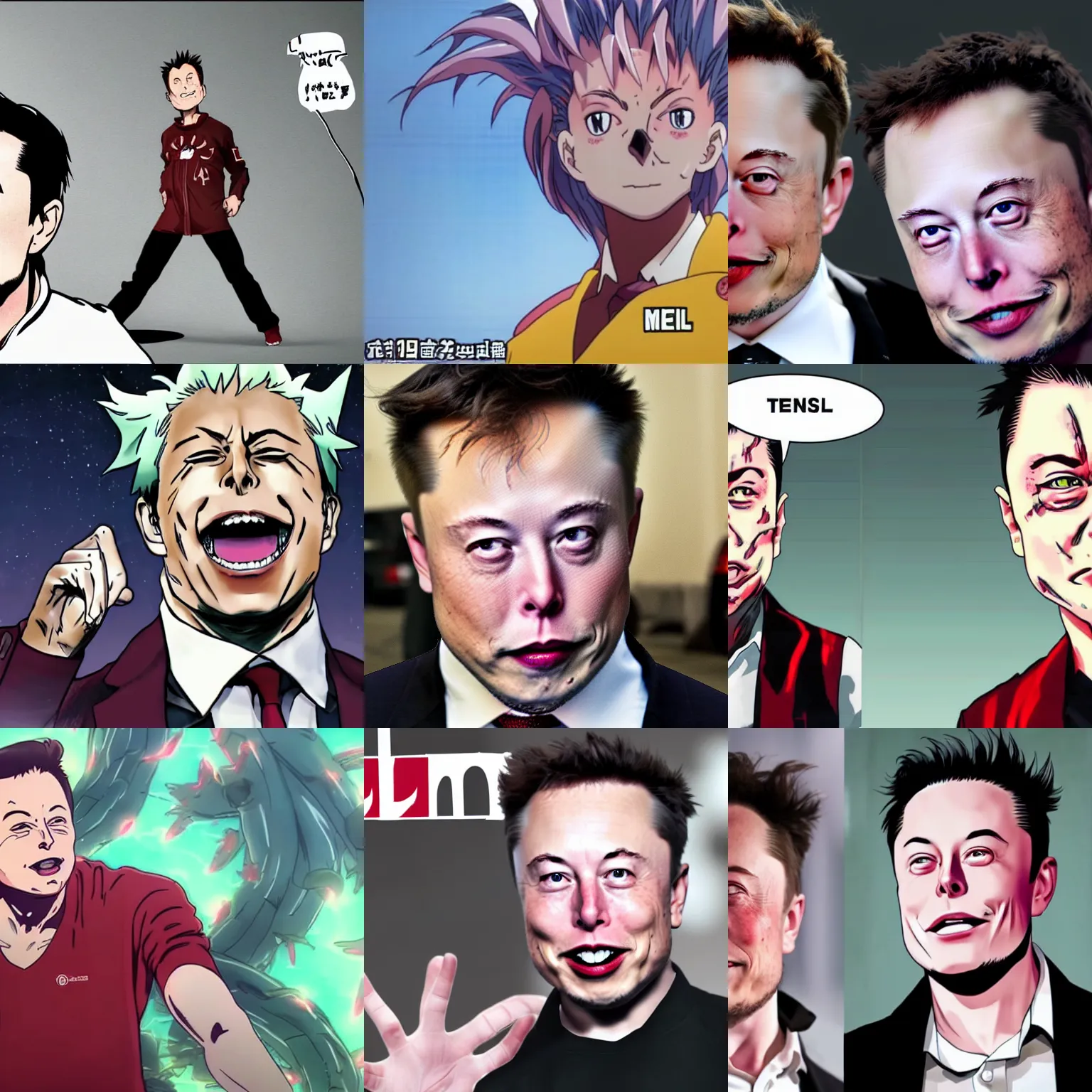 Prompt: Elon musk anime or mange, final form transformation scene