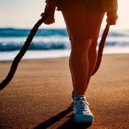 Prompt: a californian resident taking their facehugger for a walk on the beach, depth of field, soft focus, 4 k