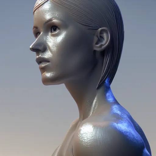 Image similar to portrait of statue fit woman, chrome, reflect, 8 k uhd, unreal engine, octane render in the artstyle of finnian macmanus, john park and greg rutkowski