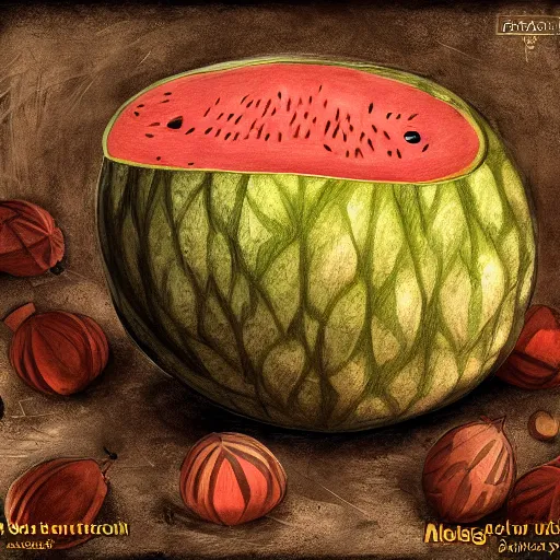 Image similar to An atronach made of melons, digital art, high quality, 8k