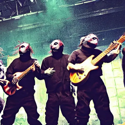 Image similar to Slipknot plays in front of a crowd of monkeys