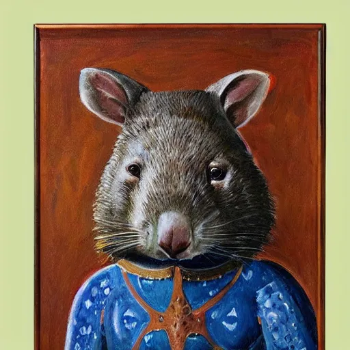 Image similar to a medieval warrior wombat, oil painting