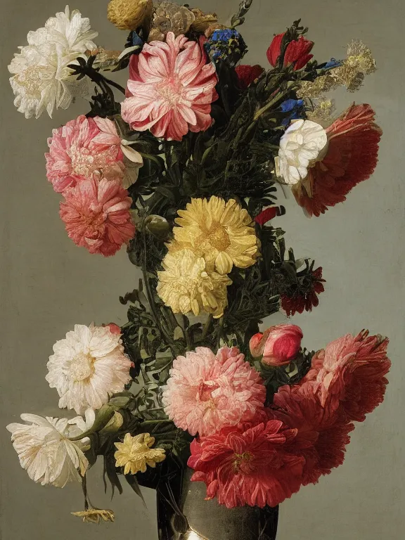 Image similar to Vase of Flowers 1722 Jan van Huysum ,getty museum made of little robotic structures