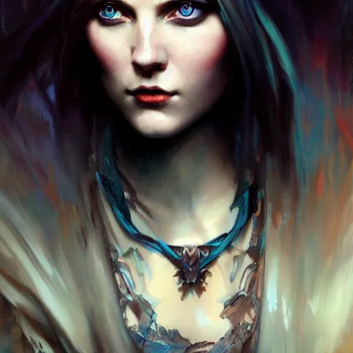 Prompt: dark goth queen with blue eyes, dark fantasy, hyperrealistic portrait, art of elysium by jeremy mann and alphonse mucha, fantasy art, photo realistic, dynamic lighting, artstation, ginger hair, volumetric lighting, very detailed face, 4 k, award winning