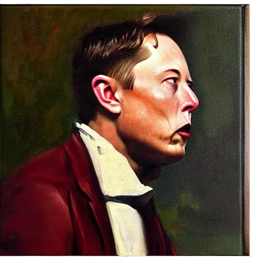 Image similar to Elon musk turns water into wine, oil on canvas, 1883