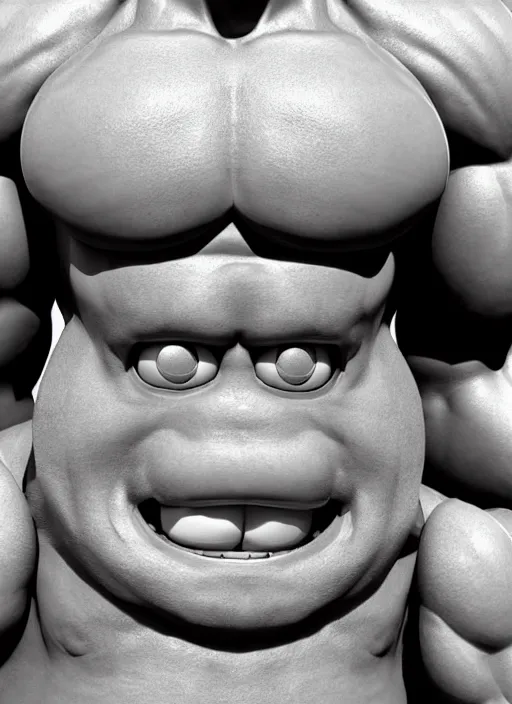 Image similar to detailed 3d render of the Muscular Minion, close up, liflike textures, realistic, extreme detail, high resolution, fine character detail