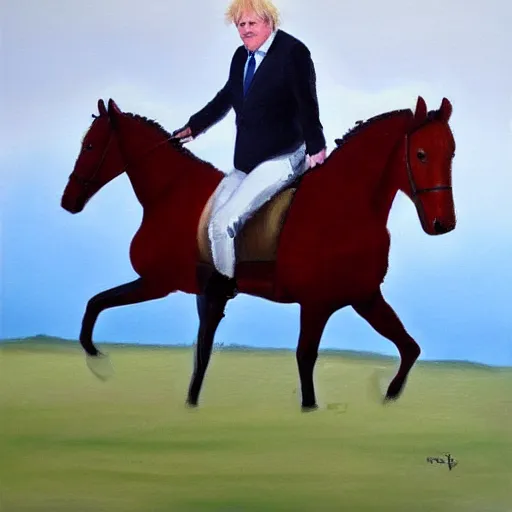 Prompt: Boris Johnson riding a horse into battle, oil painting