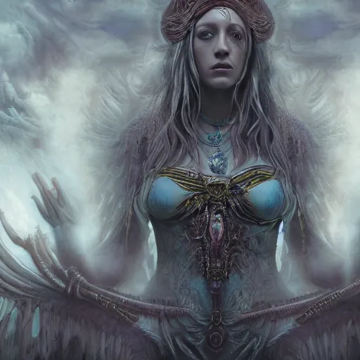 Prompt: priestess of the damned, blake lively, 8 k resolution, concept art, detailed matte painting, eldritch, unreal engine, gustave dore, detailed painting, maximalist, 4 k, 8 k resolution, 3 d shading, rendered in blender, astral aurora, hyperdetailed, intricate, polished