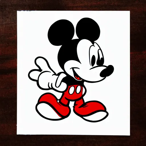 Prompt: drawing of mickey mouse in gloomy style, fear