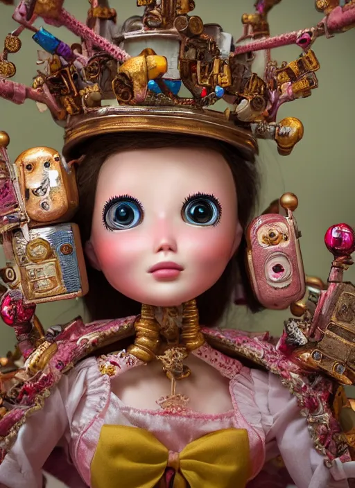Image similar to closeup profile portrait of tin toy fairytale princess wearing a crown robot trap, depth of field, zeiss lens, detailed, symmetrical, centered, fashion photoshoot, by nicoletta ceccoli, mark ryden, lostfish, breathtaking, 8 k resolution, extremely detailed, beautiful, establishing shot, artistic, hyperrealistic, octane render