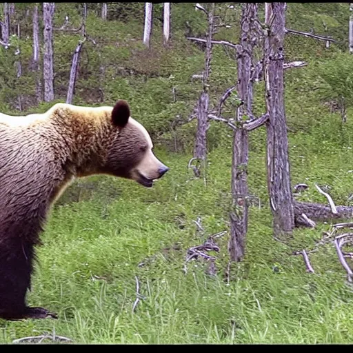 Image similar to trailcam footage of the queen of england hunting for bears