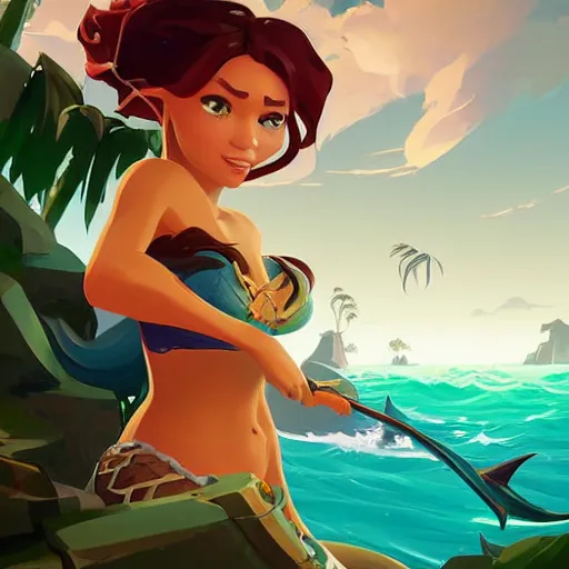 Image similar to painting mermaid treasure on sea of thieves game avatar hero smooth face median photoshop filter cutout vector, behance hd by jesper ejsing, by rhads, makoto shinkai and lois van baarle, ilya kuvshinov, rossdraws global illumination