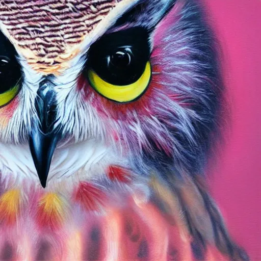 Prompt: hybrid animal cross between an owl and a flamingo detailed oil painting 4k