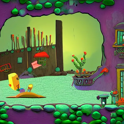 Image similar to neverhood point-n-click adventure sequel screenshots, strange world, claymation, highly detailed