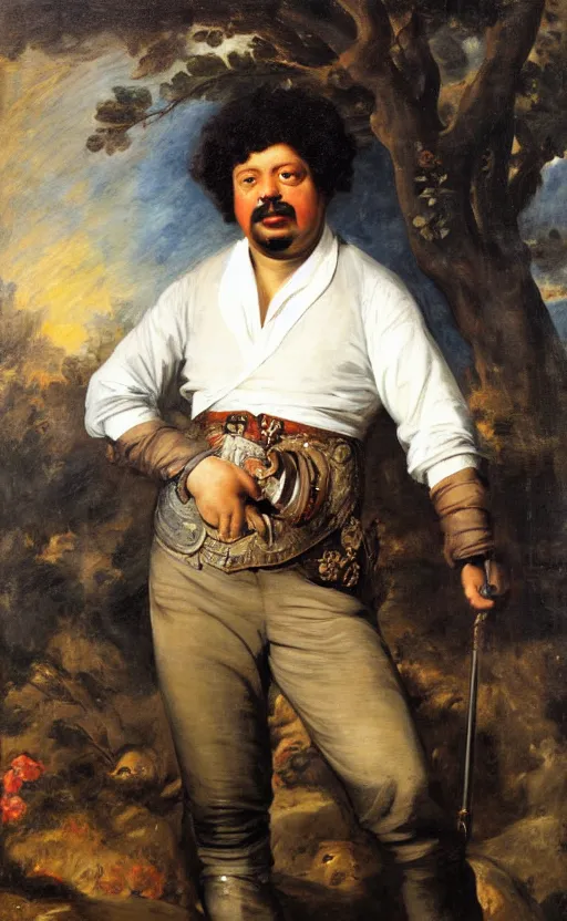 Image similar to Portrait of Alexandre Dumas, oil on canvas, highly detailed, by Delacroix, 8k