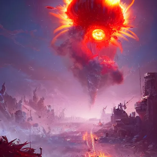 Image similar to nuclear explosion, 💣 💥, 💣 💥, 💣 💥💣 💥, bomb explosion, 💣 💥, 💣 💥, 💥, bright art masterpiece artstation. 8k, sharp high quality artwork in style of Jose Daniel Cabrera Pena and Greg Rutkowski, concept art by Tooth Wu, blizzard warcraft artwork, hearthstone card game artwork, exploding, grenade explosion