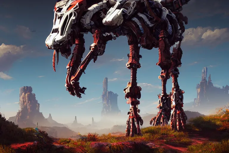 Image similar to tallneck machine mecanical creature robot of horizon forbidden west horizon zero dawn bioluminiscence global illumination ray tracing hdr fanart arstation by ian pesty and alena aenami artworks in 4 k