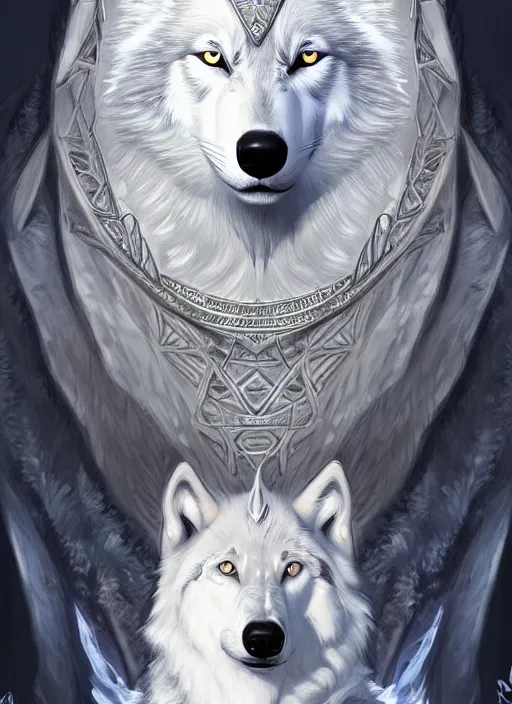 Image similar to digital _ painting _ white wolf queen _ filipe _ poles _ and _ justin _ gerard _ symmetrical _ fantasy _ very _ detailed _ realistic _ complex _ port