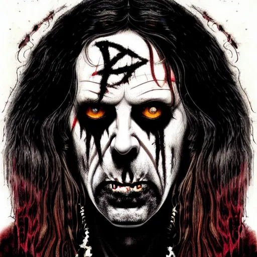 Prompt: graphic illustration, creative design, rob zombie as alice cooper, biopunk, francis bacon, highly detailed, hunter s thompson, concept art