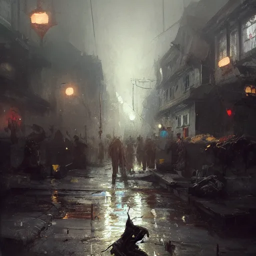 Image similar to innsmouth, painted by raymond swanland, painted by greg rutkowski, painted by jeremy mann, painted by igor kieryluk, trending on artstation