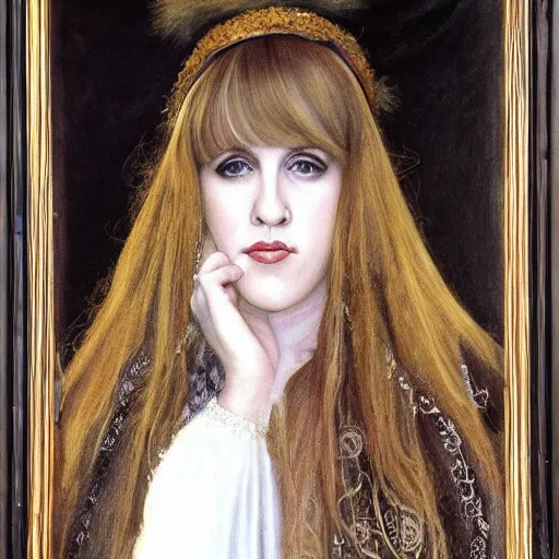 Image similar to amazing preraphaelite painting of stevie nicks in her youth