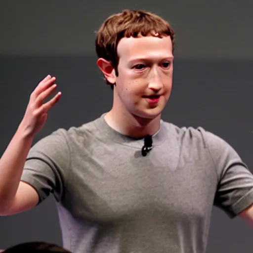 Prompt: android mark zuckerberg takes off skin suit