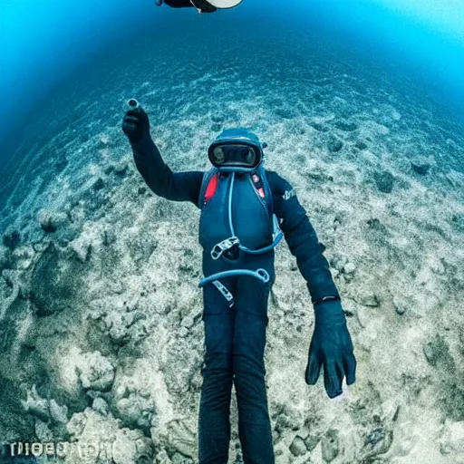 Prompt: GoPro photo in the deepest place of the ocean