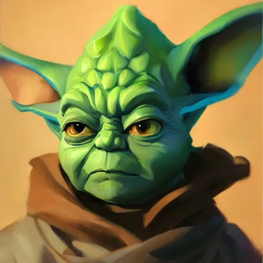 Image similar to greg manchess portrait painting of evil yoda as overwatch character, medium shot, asymmetrical, profile picture, organic painting, sunny day, matte painting, bold shapes, hard edges, street art, trending on artstation, by huang guangjian and gil elvgren and sachin teng