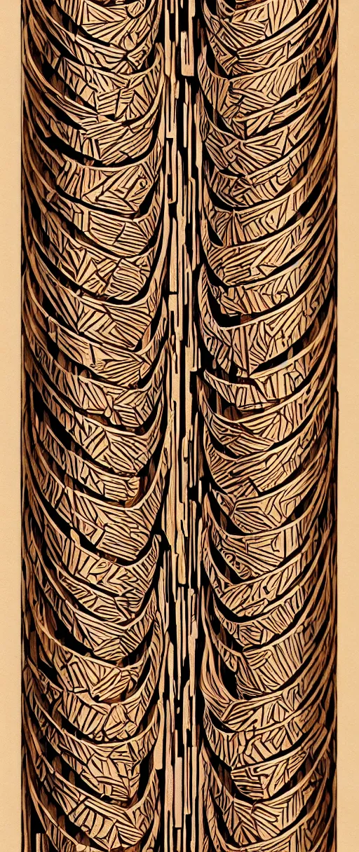 Image similar to a double helix wood carved pillar, high details, lineart, by vincent di fate, inking, etching, screen print, masterpiece, trending on artstation, sharp, high contrast, hyper - detailed,, hd, 4 k, 8 k