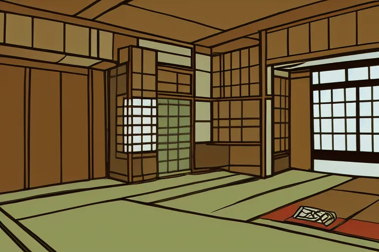 Prompt: concept art of japanese room, sen no rikyu, urasenke, paint style