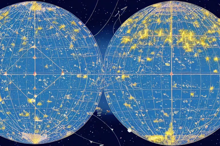 Prompt: A star map with the path to the closest planet with life