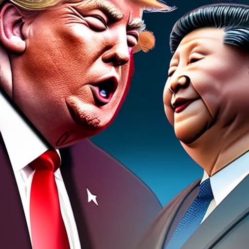 Image similar to Trump and Xi Jinping slapping each other in a boxing fight, highly detailed, hyperrealistic, photograph, 4k, artstation