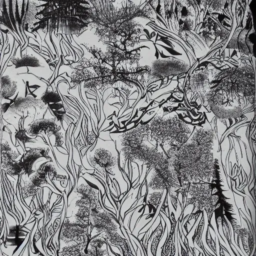 Image similar to zen, forest, flounders, ink