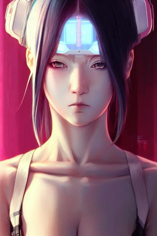 Image similar to portrait Anime cyborg girl, cyberpunk, cute-fine-face, white-hair pretty face, realistic shaded Perfect face, fine details. Anime. realistic shaded lighting by Ilya Kuvshinov katsuhiro otomo ghost-in-the-shell, magali villeneuve, artgerm, rutkowski, WLOP Jeremy Lipkin and Giuseppe Dangelico Pino and Michael Garmash and Rob Rey