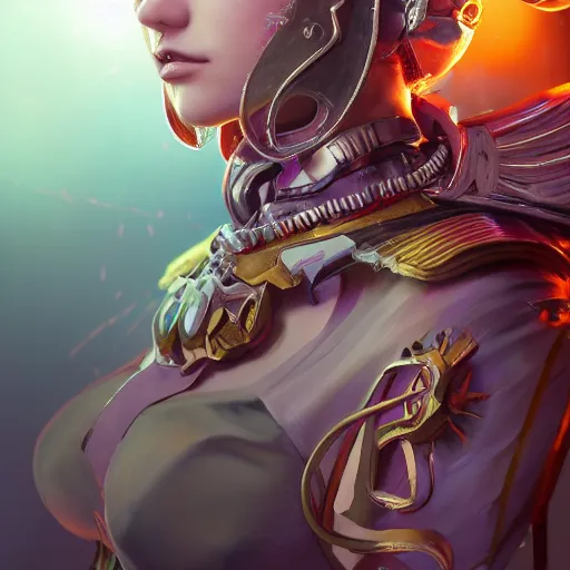 Image similar to studio portrait of lawful good colorful female holy mecha paladin absurdly beautiful, elegant, young sensual graceful woman, ultrafine hyperrealistic detailed face illustration by kim jung gi, irakli nadar, intricate linework, sharp focus, bright colors, matte, octopath traveler, final fantasy, unreal engine highly rendered, global illumination, radiant light, intricate environment