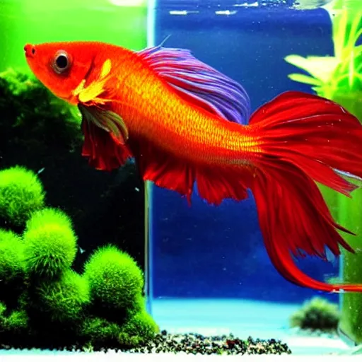 Image similar to beautiful and detailed betta fish with super long fins in an epic aquascape