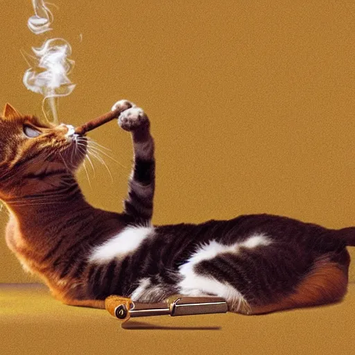 Image similar to a cat smoking a cigar