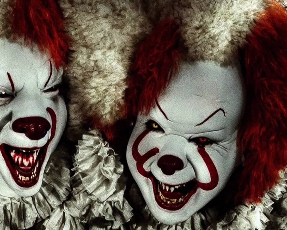 Image similar to a horror movie poster featuring demonic sheep and pennywise