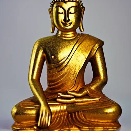 Image similar to photograph of a gold statue of the buddha, 8k, canon eos