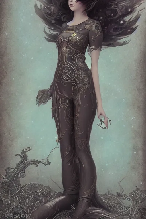 Image similar to beautigful girl, ghibli tom bagshaw, curiosities carnival, anime soft paint of a single beautiful female full very tight long metallic suit ornate, accurate features, focus, very intricate ultra fine details