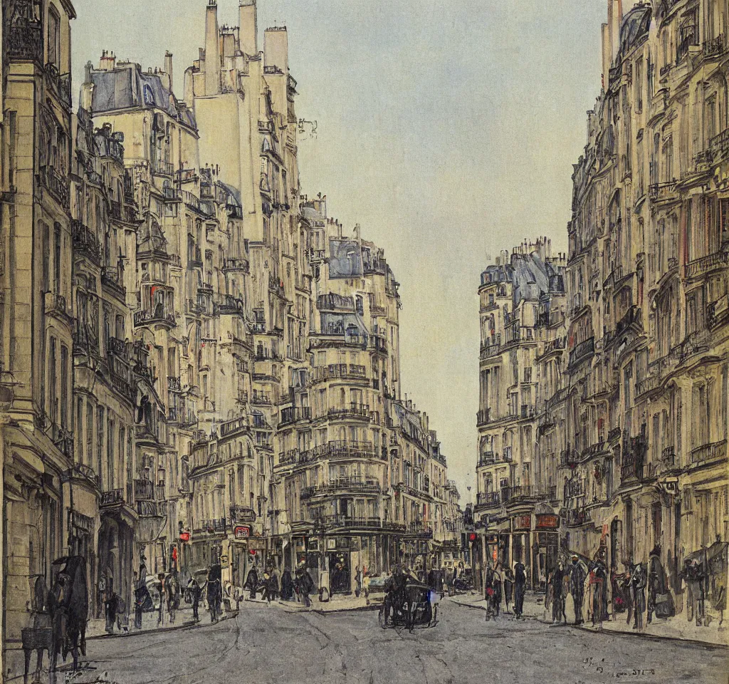 Image similar to color serigraphy of paris streets, by henri riviere