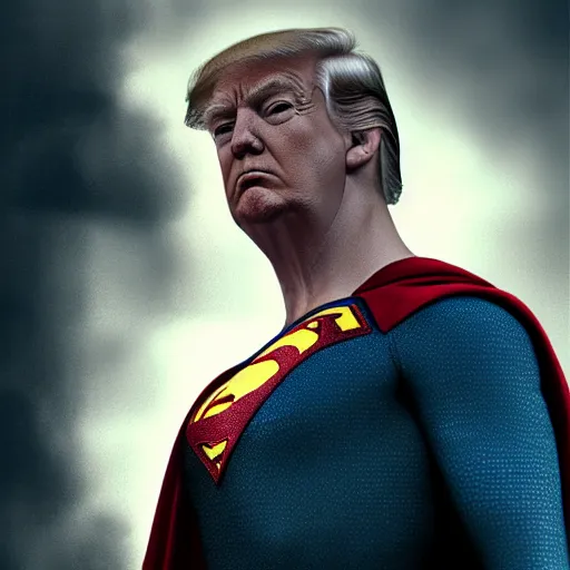 Image similar to donald trump as superman, detailed portrait, film still, realism, 4 k photography, art by greg rutkowski, artistic